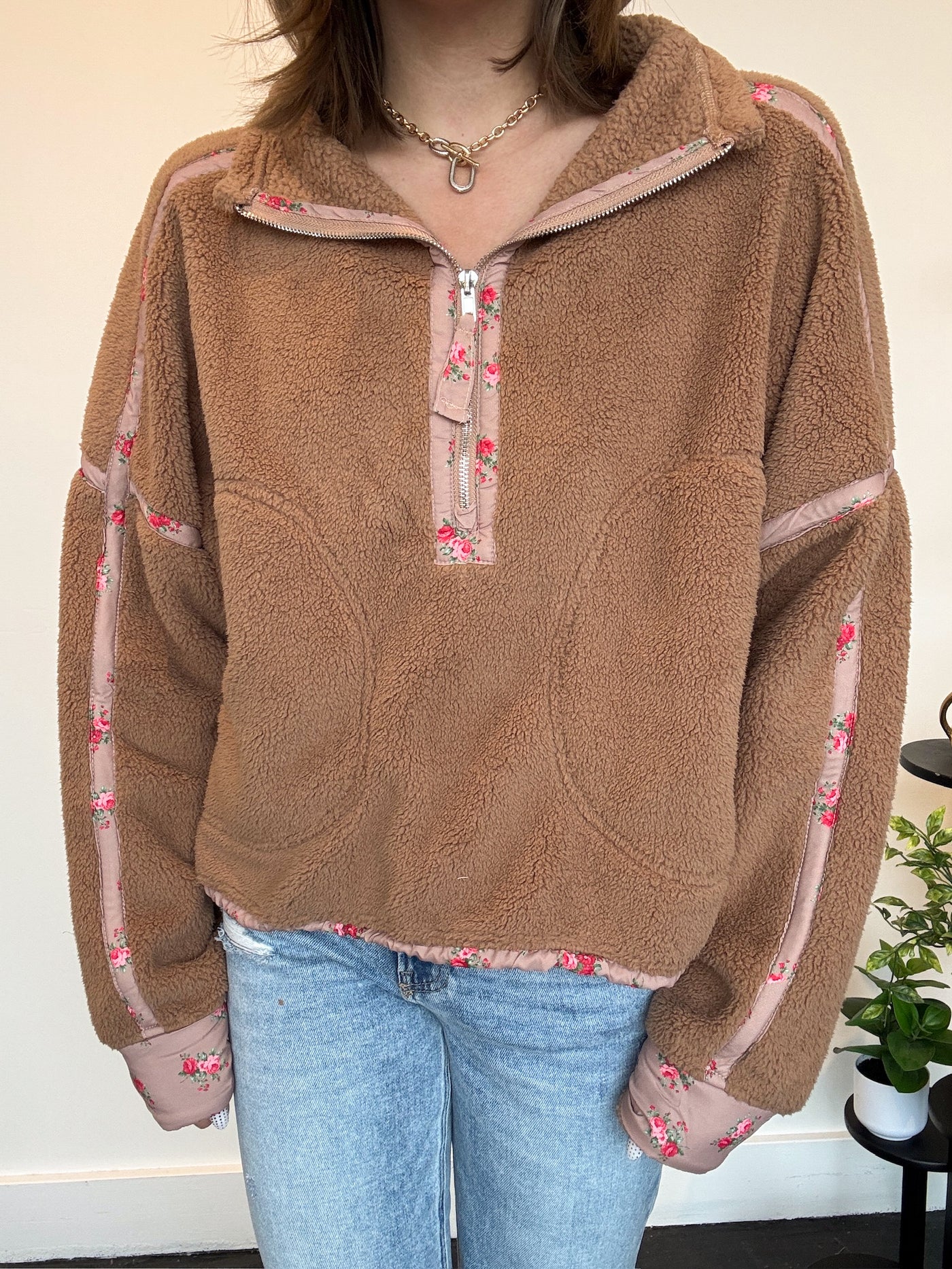 Floral Trim Sherpa Quarter Zip