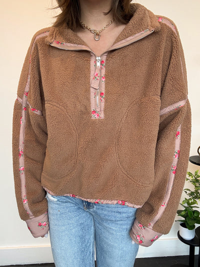 Floral Trim Sherpa Quarter Zip