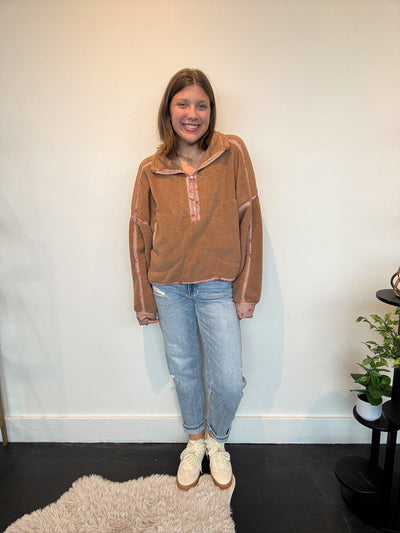 Floral Trim Sherpa Quarter Zip