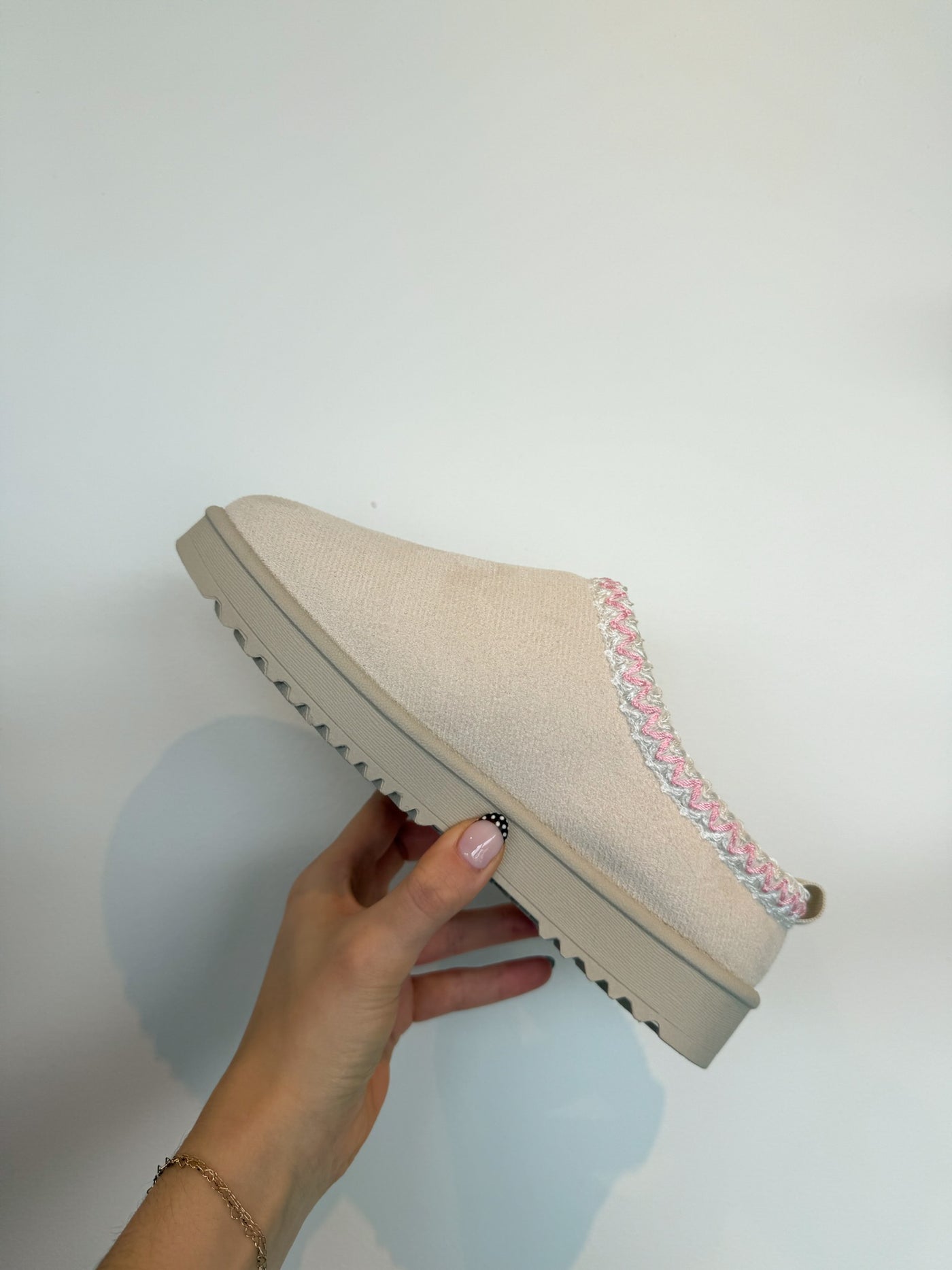 Annis Fur Lined Slides- Cream/Pink
