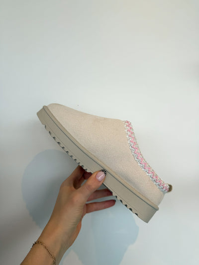Annis Fur Lined Slides- Cream/Pink