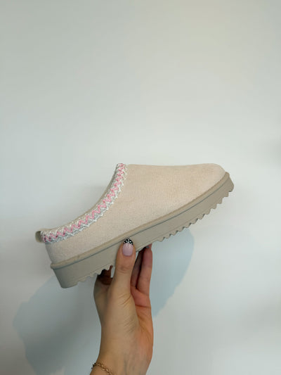 Annis Fur Lined Slides- Cream/Pink