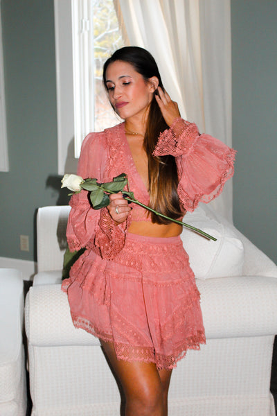 Tickled Pink Blouse & Skirt Set-170 - DRESSES / ROMPERS / SETS-ROSE VELVET-[option4]-[option5]-[option6]-Leather & Lace Boutique Shop