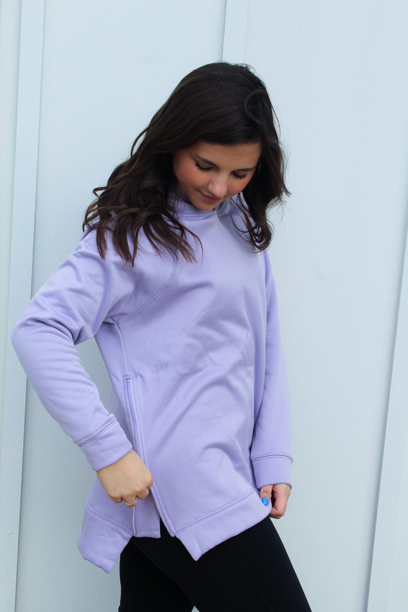 Pastel Side Zip Pullover- Lavender-110 - TOPS - LONG SLEEVE-MONO B-[option4]-[option5]-[option6]-Leather & Lace Boutique Shop