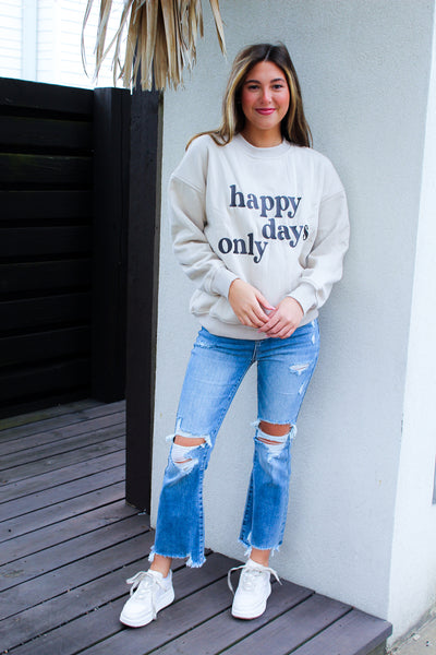 Happy Days Only Embroidered Sweatshirt-130 - TOPS - SWEATERS/SWEATSHIRTS-LE LIS-[option4]-[option5]-[option6]-Leather & Lace Boutique Shop