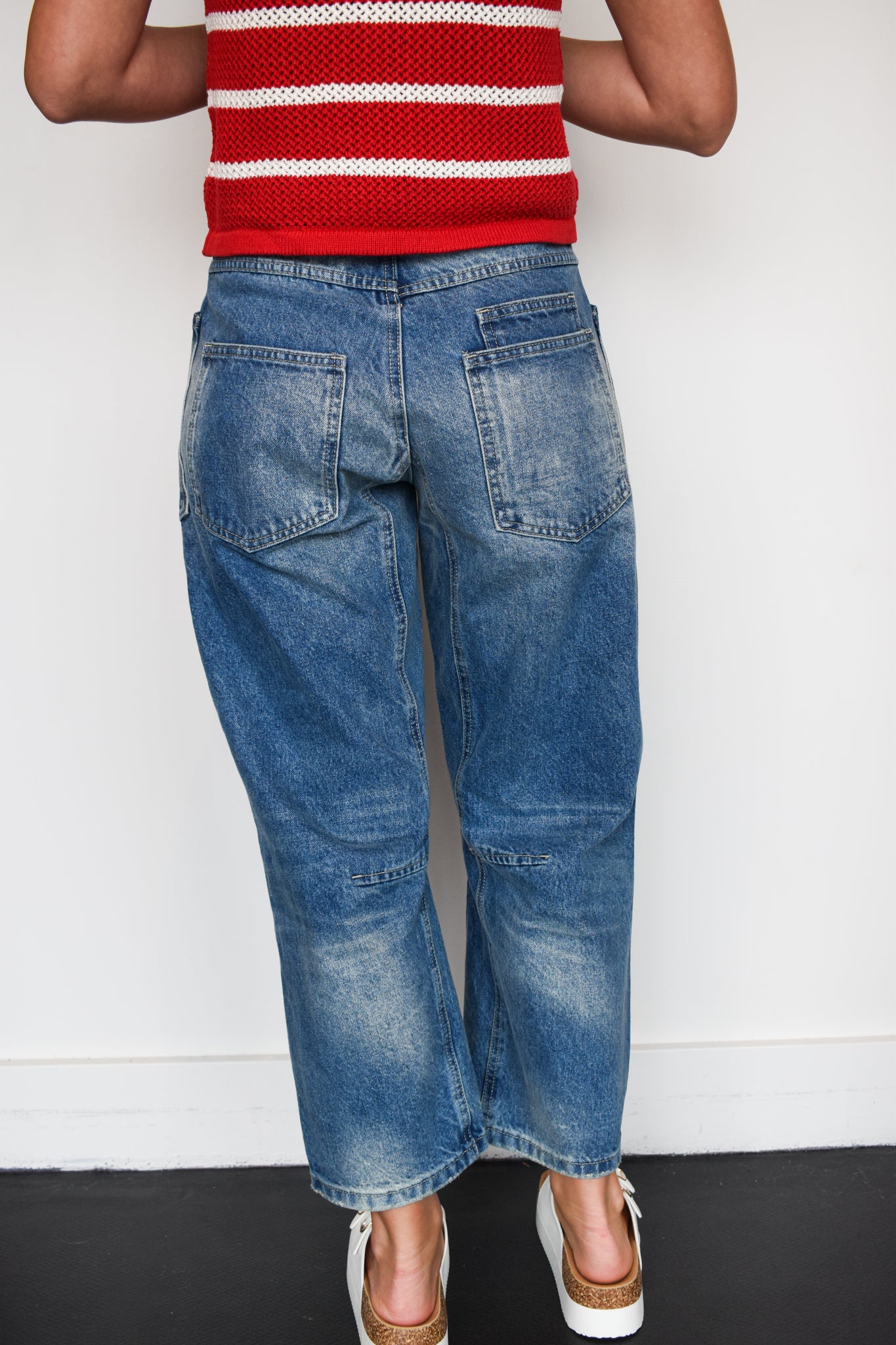 Eyelet Waist Medium Wash Barrel Denim-150 - BOTTOMS - DENIM-AARON AND AMBER-[option4]-[option5]-[option6]-Leather & Lace Boutique Shop