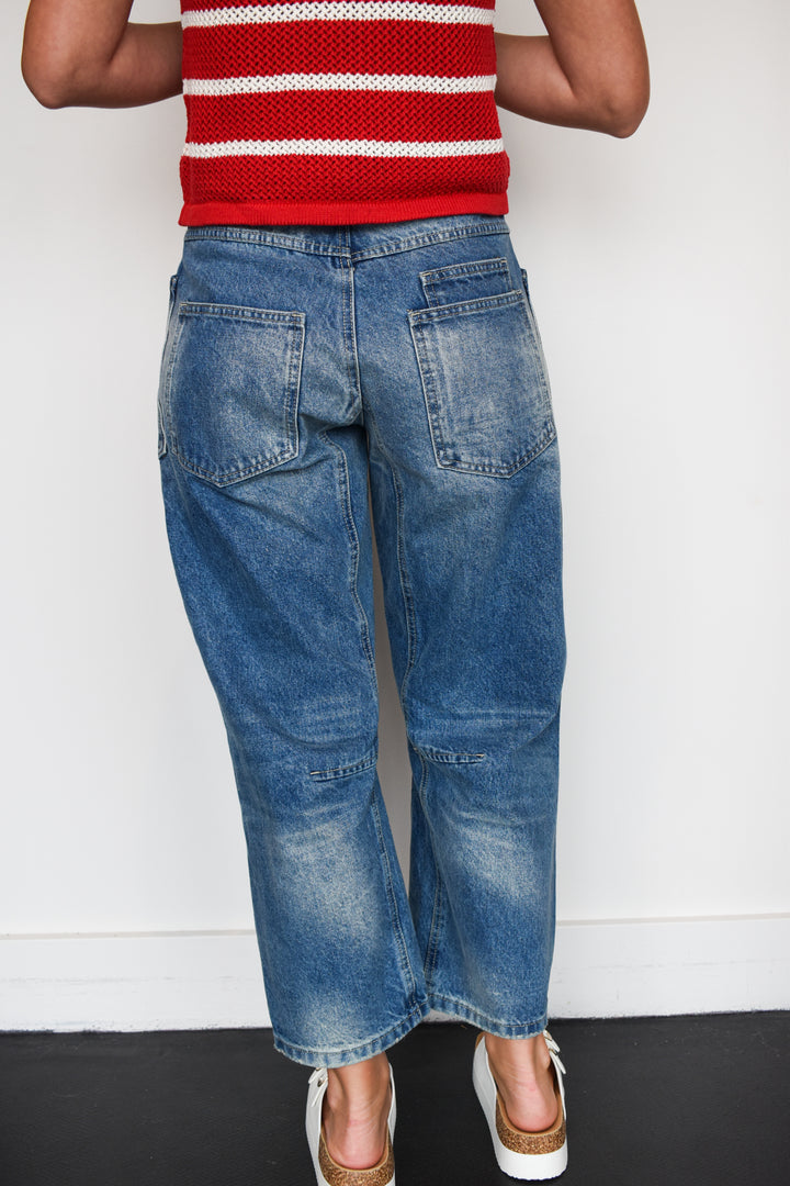 Eyelet Waist Medium Wash Barrel Denim