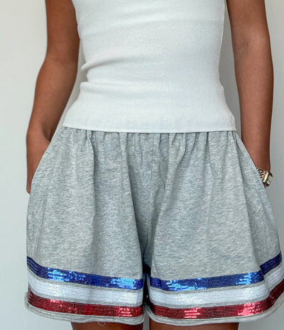 Red White and Sequins Sweatshorts-160 - BOTTOMS - OTHER-FANTASTIC FAWN-[option4]-[option5]-[option6]-Leather & Lace Boutique Shop