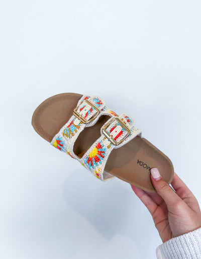 Boho Crochet Sandals- Cream Multi-180 - SHOES-LEGEND FOOTWEAR-[option4]-[option5]-[option6]-Leather & Lace Boutique Shop