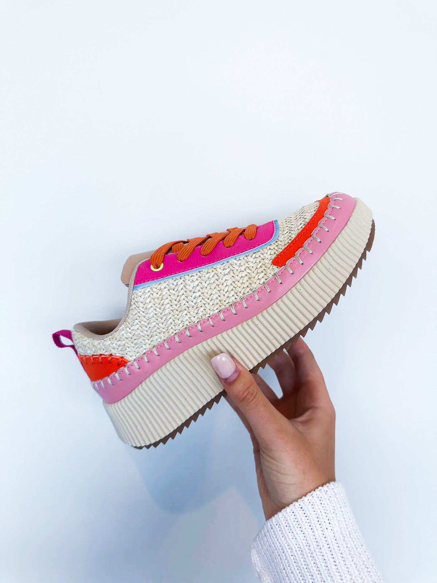 Willow Woven Sneakers- Pink/Orange-180 - SHOES-LILIANA-[option4]-[option5]-[option6]-Leather & Lace Boutique Shop
