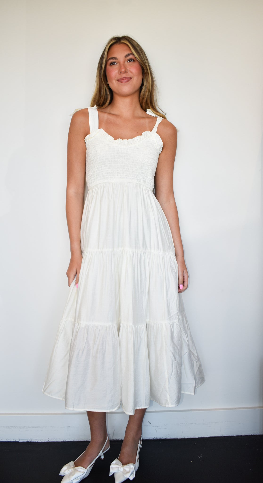 Sweetheart Tie Strap Maxi Dress- White-170 - DRESSES-BLU PEPPER-[option4]-[option5]-[option6]-Leather & Lace Boutique Shop