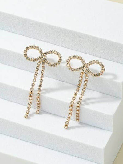 Gold Swarovski Bow Earrings-190 - ACCESSORIES - JEWELRY-BETTY & LULU-[option4]-[option5]-[option6]-Leather & Lace Boutique Shop