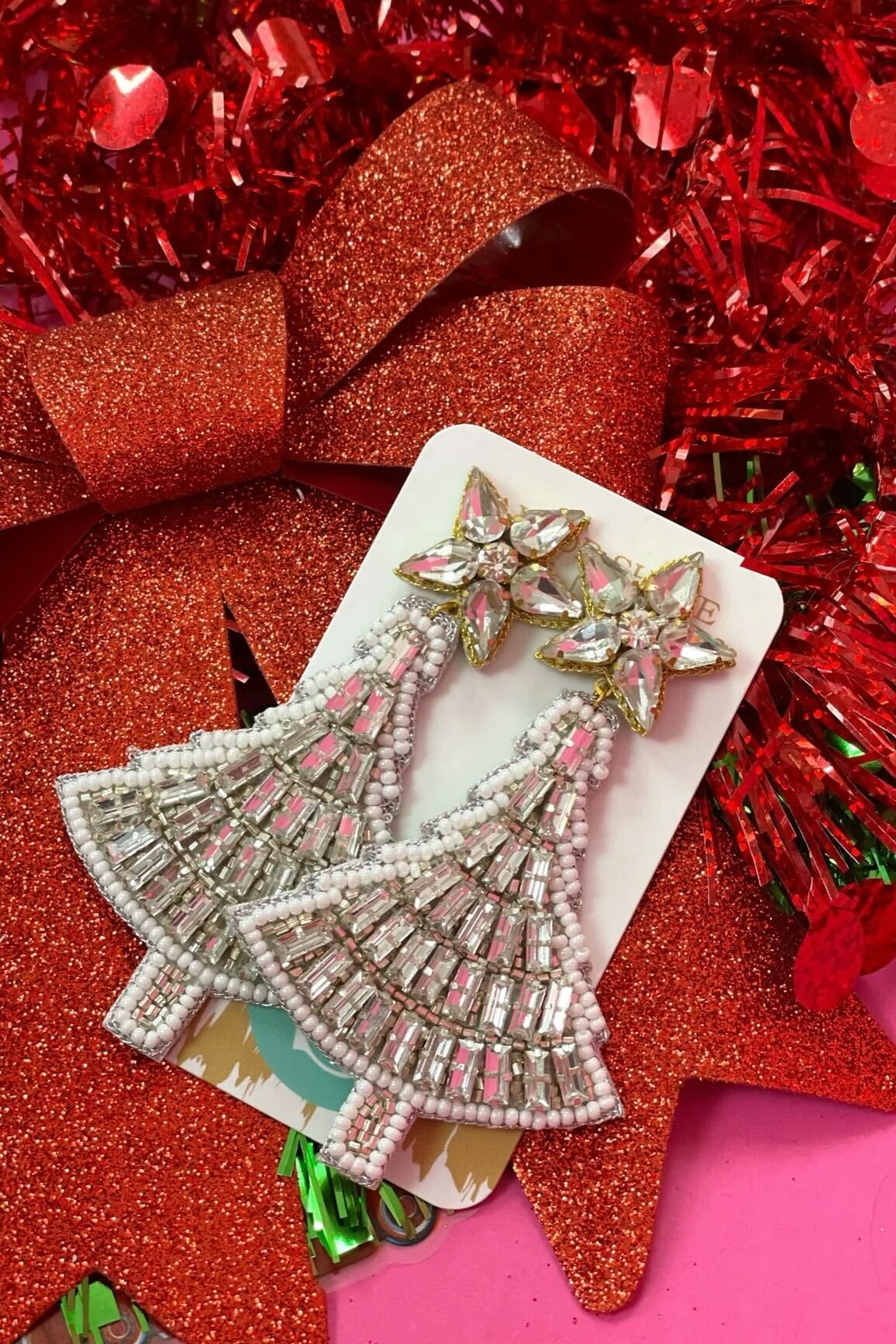 Beaded Crystal Christmas Tree Earrings-190 - ACCESSORIES - JEWELRY-TAYLOR SHAYE-[option4]-[option5]-[option6]-Leather & Lace Boutique Shop
