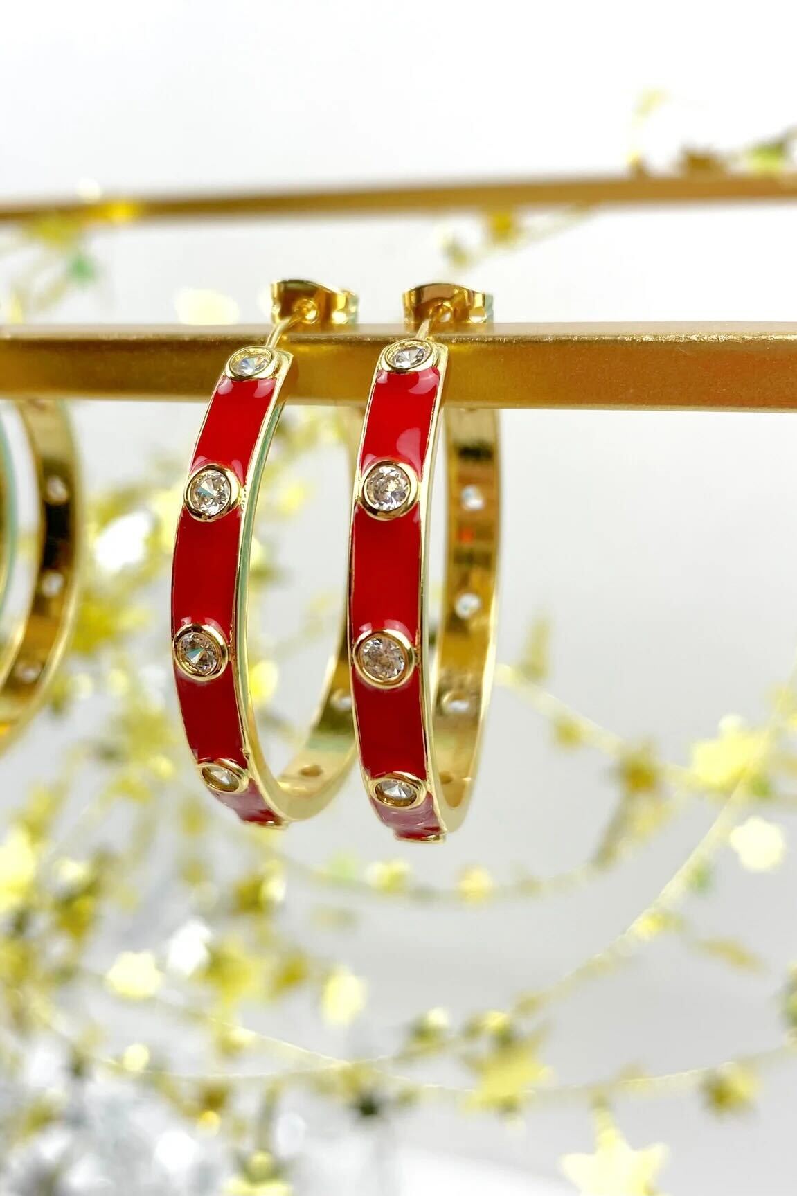 Round CZ Enamel Hoops-190 - ACCESSORIES - JEWELRY-TAYLOR SHAYE-[option4]-[option5]-[option6]-Leather & Lace Boutique Shop