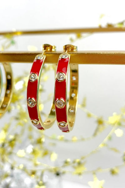 Round CZ Enamel Hoops-190 - ACCESSORIES - JEWELRY-TAYLOR SHAYE-[option4]-[option5]-[option6]-Leather & Lace Boutique Shop