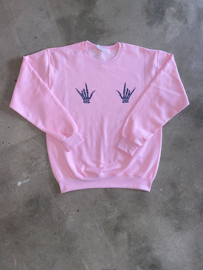 Skeleton Hands Graphic Sweatshirt - Pink-135 - DEMAND GRAPHIC-LEATHER & LACE-[option4]-[option5]-[option6]-Leather & Lace Boutique Shop