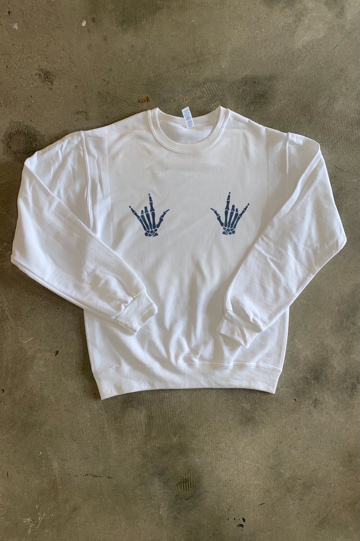 Skeleton Hands Graphic Sweatshirt - White-135 - DEMAND GRAPHIC-LEATHER & LACE-[option4]-[option5]-[option6]-Leather & Lace Boutique Shop