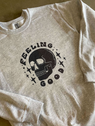 Feeling Good Skull Graphic Sweatshirt-135 - DEMAND GRAPHIC-LEATHER & LACE-[option4]-[option5]-[option6]-Leather & Lace Boutique Shop