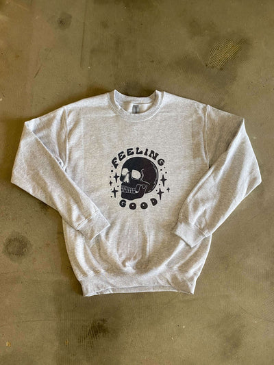 Feeling Good Skull Graphic Sweatshirt-135 - DEMAND GRAPHIC-LEATHER & LACE-[option4]-[option5]-[option6]-Leather & Lace Boutique Shop
