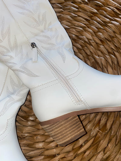 Priscilla White Heel Bootie-180 - SHOES-LET’S SEE STYLE-[option4]-[option5]-[option6]-Leather & Lace Boutique Shop