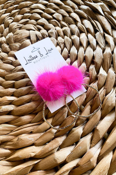 Pink Puff Post Hoops-190 - ACCESSORIES - JEWELRY-TAYLOR SHAYE-[option4]-[option5]-[option6]-Leather & Lace Boutique Shop