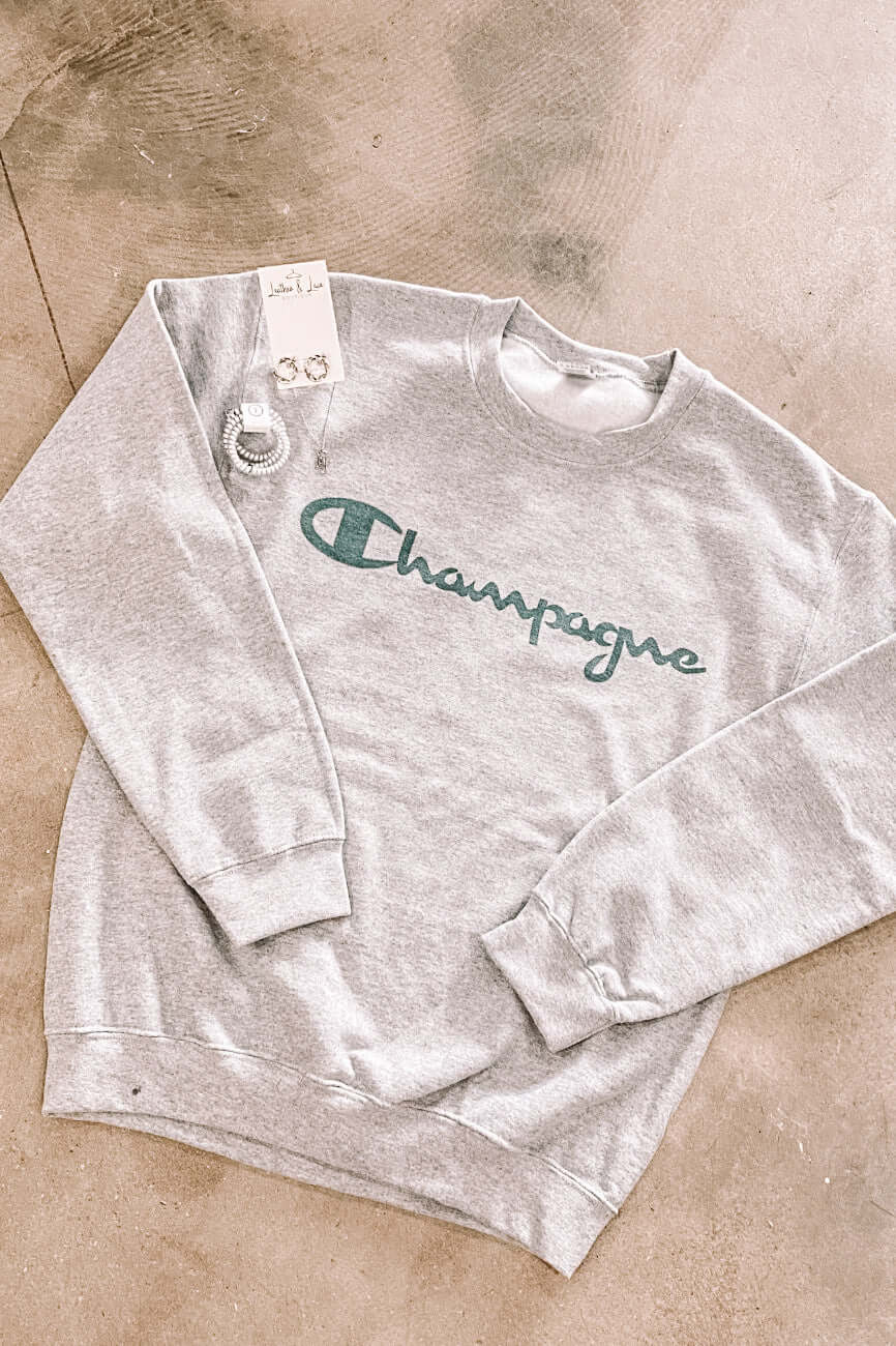 Champagne Graphic Sweatshirt-135 - DEMAND GRAPHIC-LEATHER & LACE-[option4]-[option5]-[option6]-Leather & Lace Boutique Shop