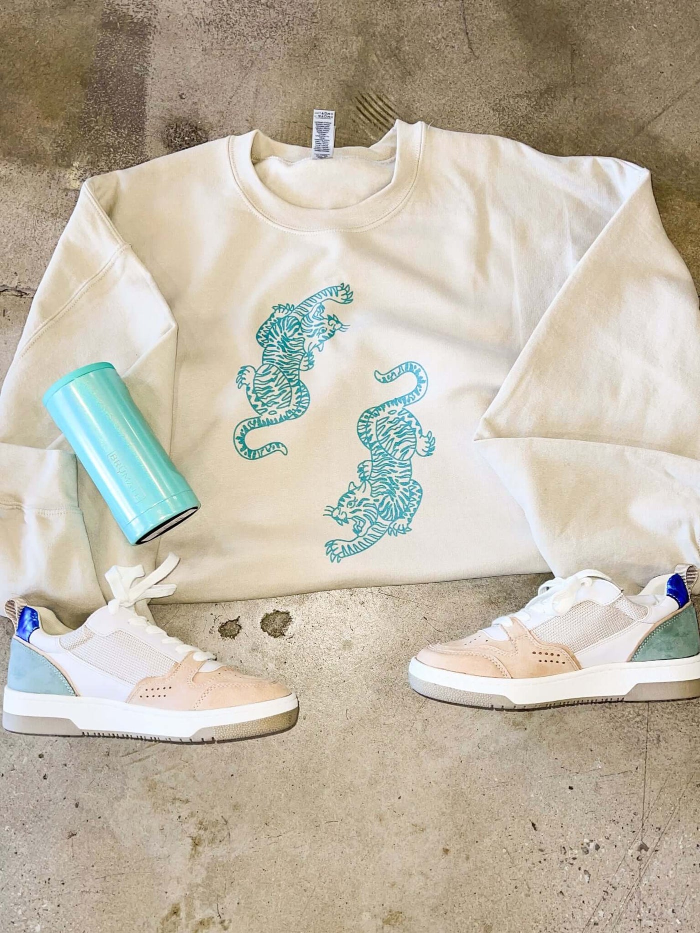 Dancing Tigers Graphic Sweatshirt - Sand-135 - DEMAND GRAPHIC-LEATHER & LACE-[option4]-[option5]-[option6]-Leather & Lace Boutique Shop