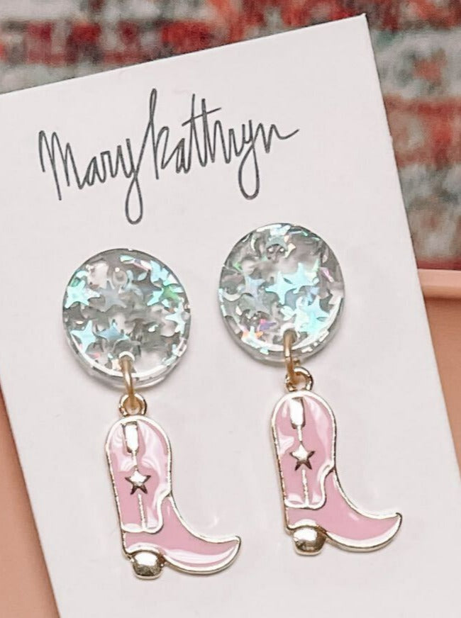 Rhinestone Cowgirl Earring Collective-190 - ACCESSORIES - JEWELRY-MARY KATHERINE DESIGNS-Iridescent Pink Boots-[option4]-[option5]-[option6]-Leather & Lace Boutique Shop