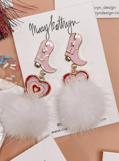 Rhinestone Cowgirl Earring Collective-190 - ACCESSORIES - JEWELRY-MARY KATHERINE DESIGNS-Boot Heart Poms-[option4]-[option5]-[option6]-Leather & Lace Boutique Shop