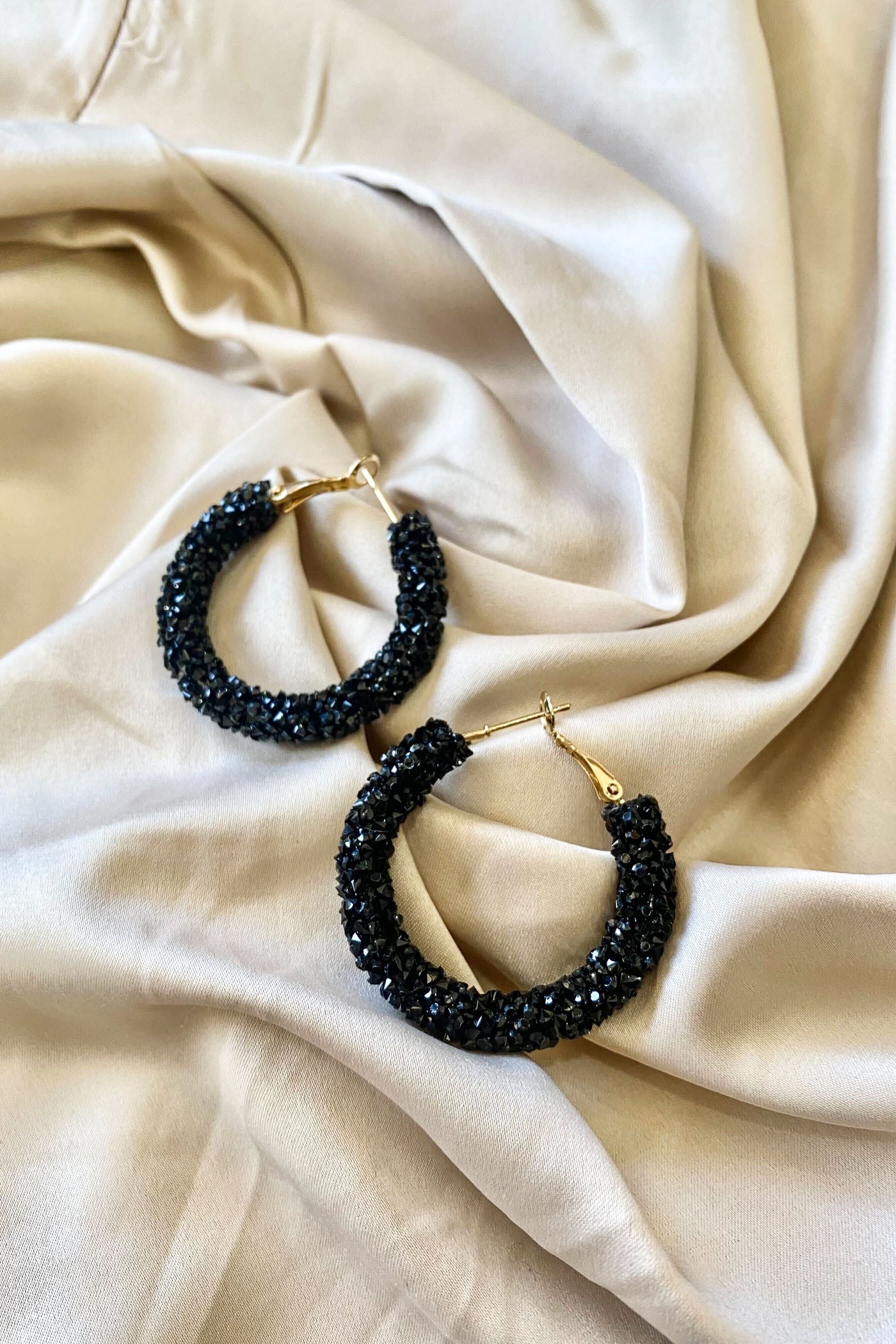 Black Glitter Hoops-190 - ACCESSORIES - JEWELRY-MARY KATHERINE DESIGNS-[option4]-[option5]-[option6]-Leather & Lace Boutique Shop