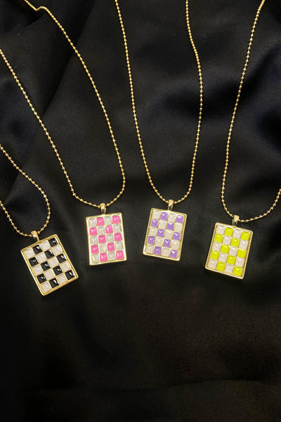 Neon Checkered Necklace-190 - ACCESSORIES - JEWELRY-LAURENKENZIE-[option4]-[option5]-[option6]-Leather & Lace Boutique Shop
