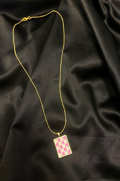Neon Checkered Necklace-190 - ACCESSORIES - JEWELRY-LAURENKENZIE-Baby Pink-[option4]-[option5]-[option6]-Leather & Lace Boutique Shop