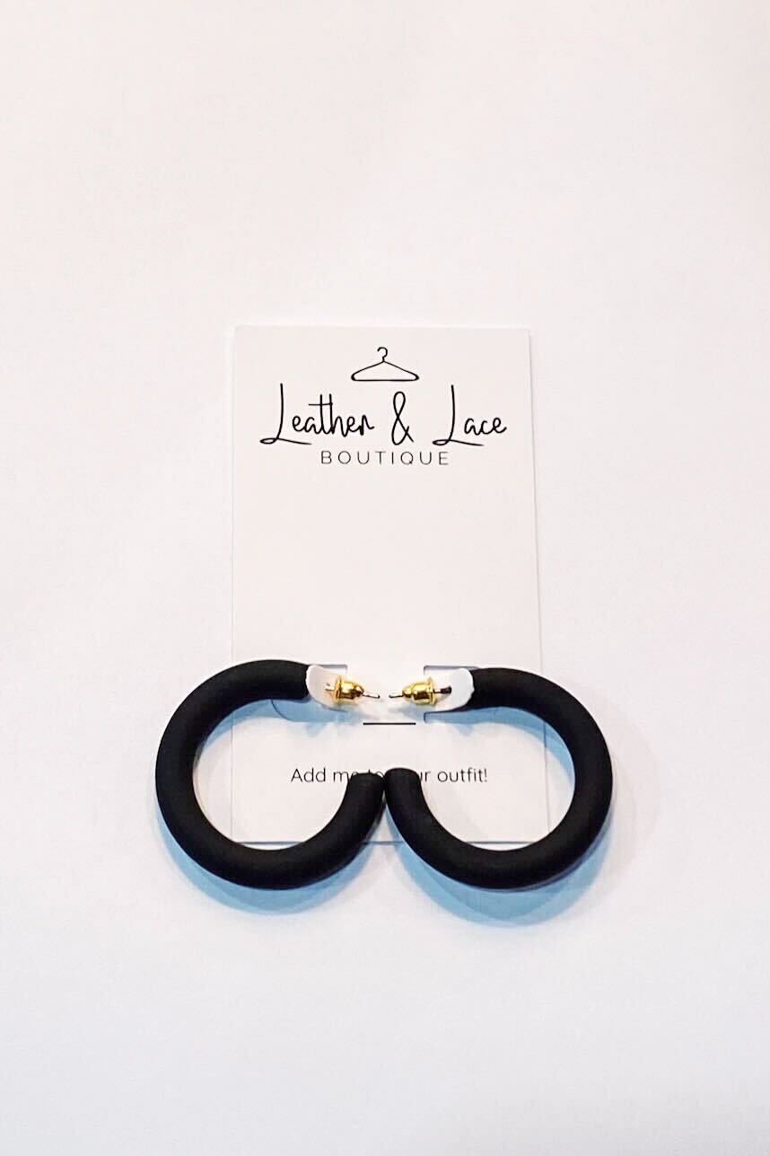 Black Rubberized Hoops-190 - ACCESSORIES - JEWELRY-MARY KATHERINE DESIGNS-[option4]-[option5]-[option6]-Leather & Lace Boutique Shop