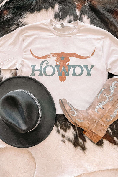 Howdy Distressed Graphic Tee-135 - DEMAND GRAPHIC-LEATHER AND LACE-[option4]-[option5]-[option6]-Leather & Lace Boutique Shop