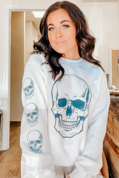 Skull Sleeve Graphic Sweatshirt-135 - DEMAND GRAPHIC-LEATHER & LACE-[option4]-[option5]-[option6]-Leather & Lace Boutique Shop