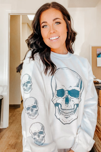 Skull Sleeve Graphic Sweatshirt-135 - DEMAND GRAPHIC-LEATHER & LACE-[option4]-[option5]-[option6]-Leather & Lace Boutique Shop