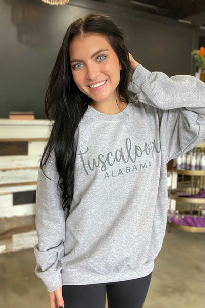 Tuscaloosa Cursive Graphic Sweatshirt-135 - DEMAND GRAPHIC-LEATHER & LACE-[option4]-[option5]-[option6]-Leather & Lace Boutique Shop