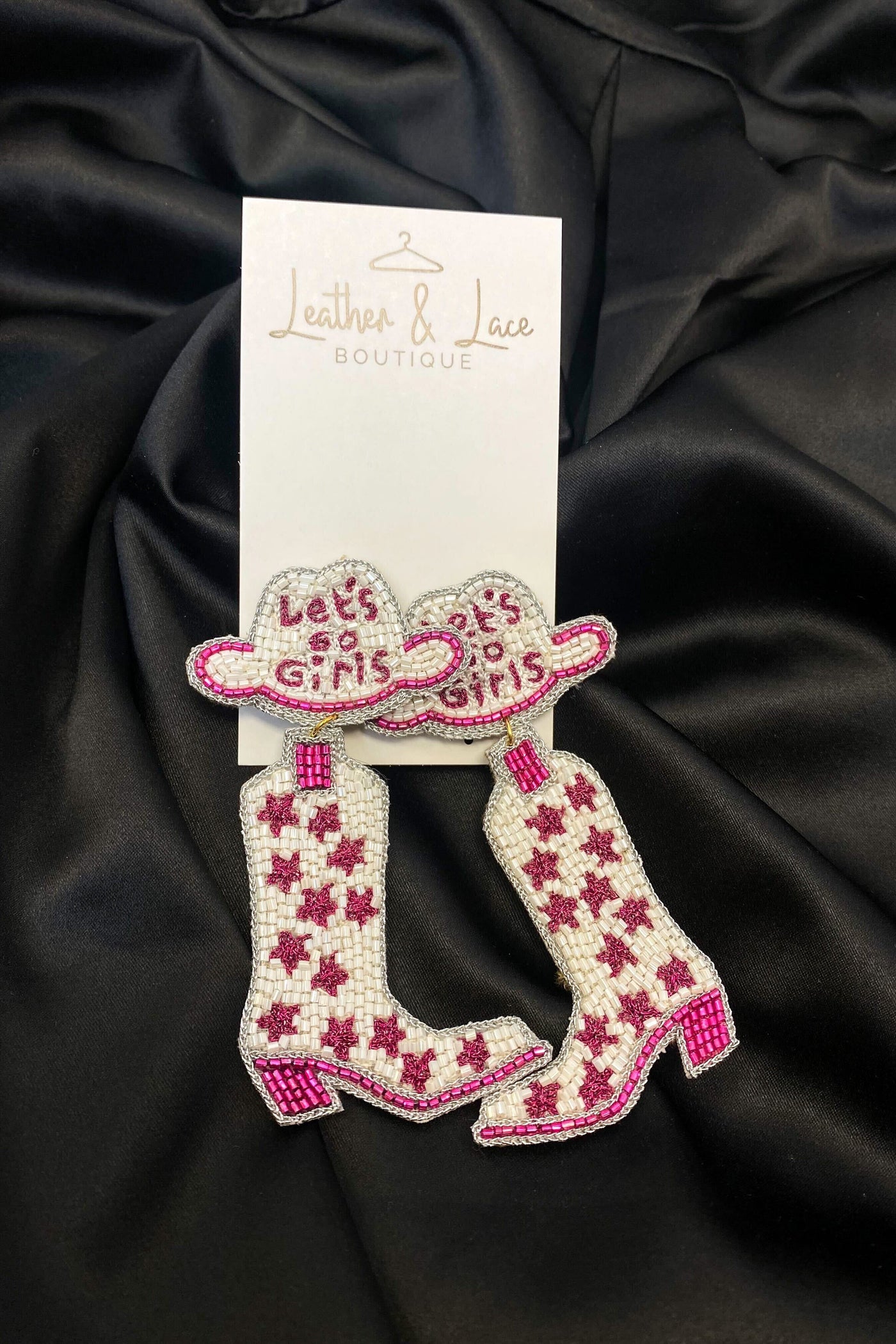 Let's Go Girls Beaded Boot Earrings - White-190 - ACCESSORIES - JEWELRY-TAYLORSHAYE-[option4]-[option5]-[option6]-Leather & Lace Boutique Shop