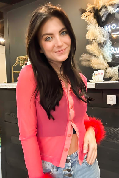 Ex's and Oh's Mesh Button Up - Coral-110 - TOPS - LONG SLEEVE-SHELLY CLOTHING-[option4]-[option5]-[option6]-Leather & Lace Boutique Shop