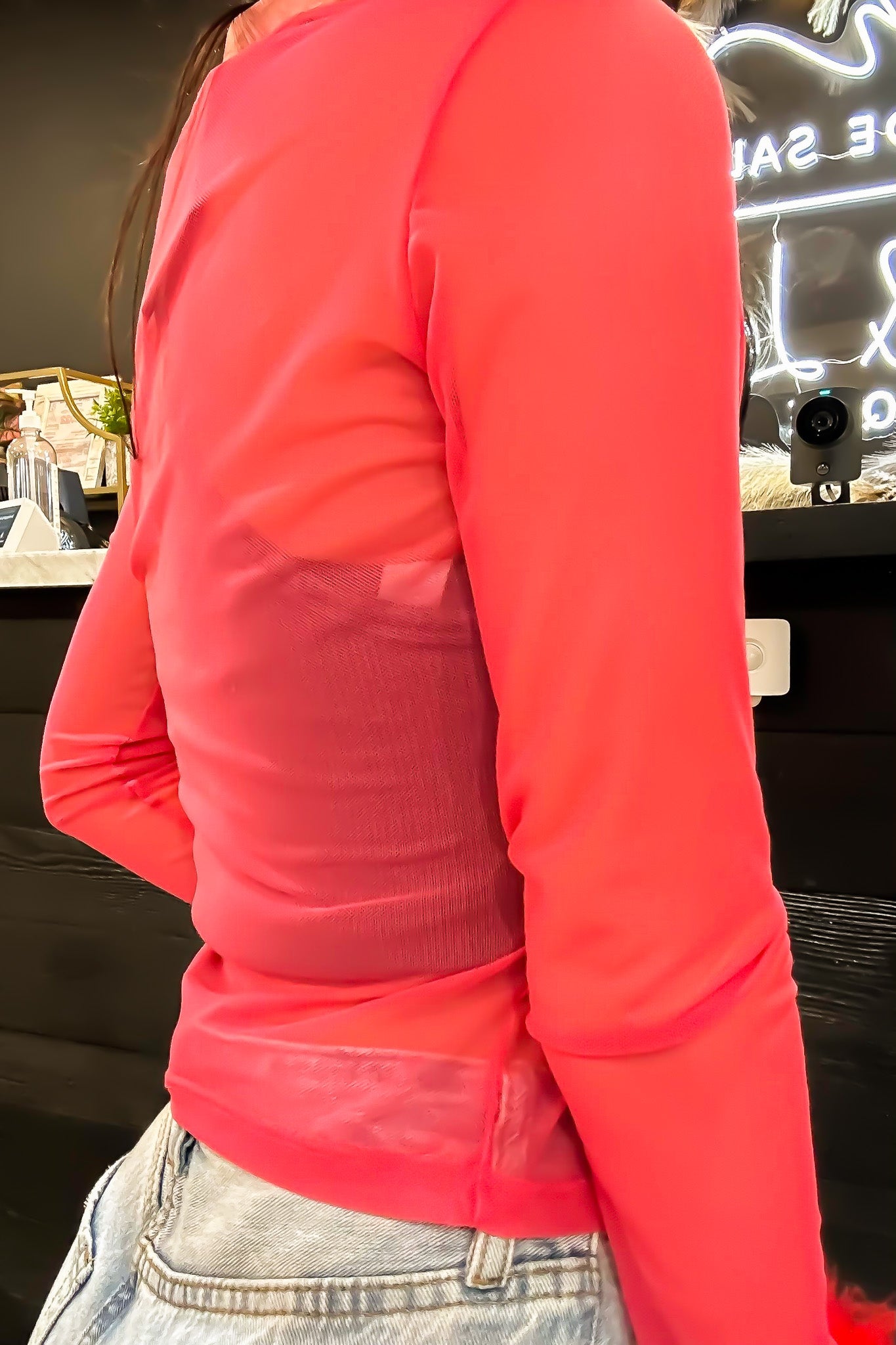 Ex's and Oh's Mesh Button Up - Coral-110 - TOPS - LONG SLEEVE-SHELLY CLOTHING-[option4]-[option5]-[option6]-Leather & Lace Boutique Shop