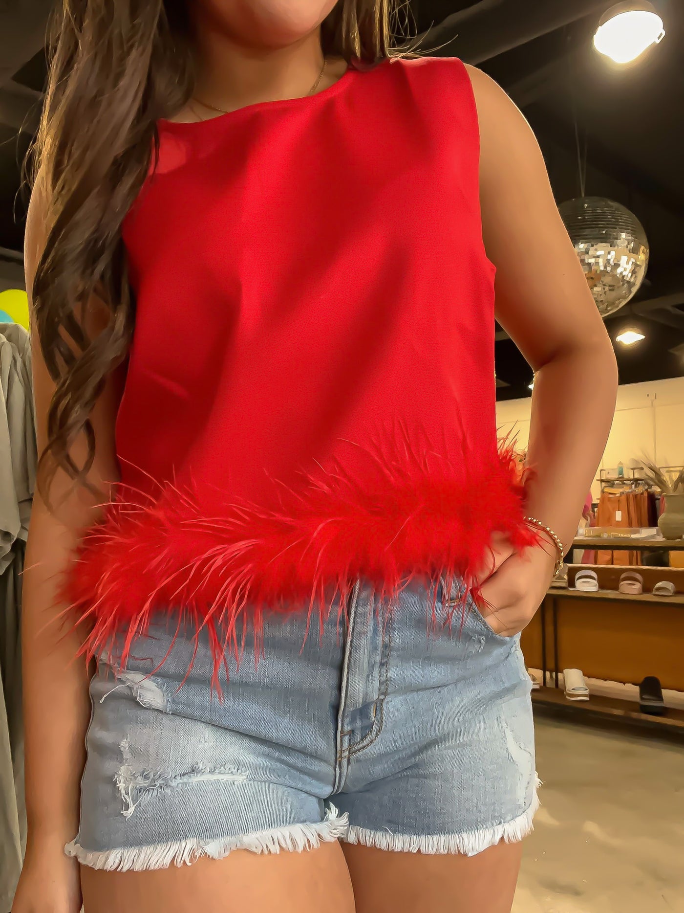 Fancy in Feathers Tank-100 - TOPS - SHORT SLEEVE/SLEEVELESS-LEATHER & LACE-[option4]-[option5]-[option6]-Leather & Lace Boutique Shop