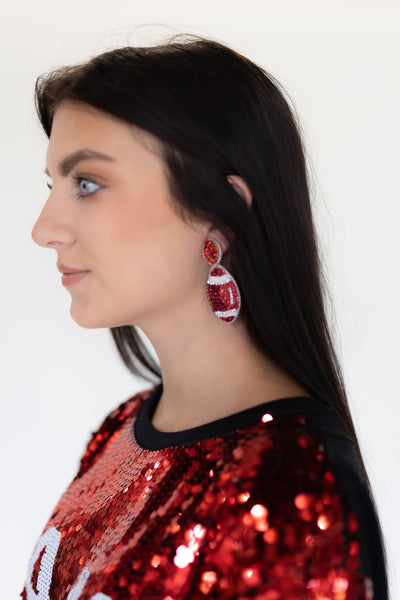 Beaded Football Earrings-190 - ACCESSORIES - JEWELRY-TAYLOR SHAYE-[option4]-[option5]-[option6]-Leather & Lace Boutique Shop