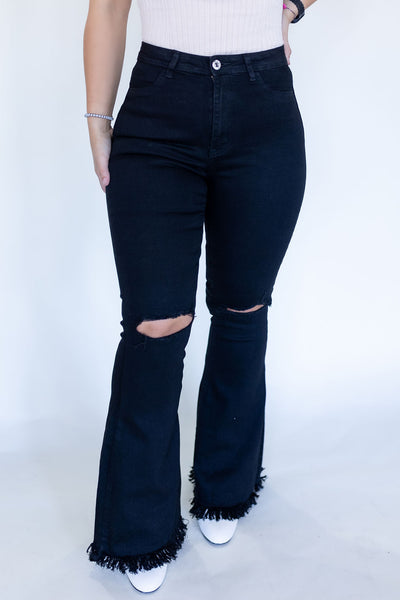 Ripped Knee Black Flares-150 - BOTTOMS - DENIM-JC & JQ-[option4]-[option5]-[option6]-Leather & Lace Boutique Shop