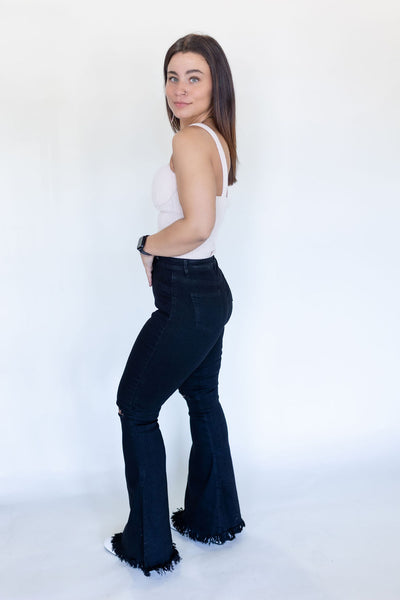 Ripped Knee Black Flares-150 - BOTTOMS - DENIM-JC & JQ-[option4]-[option5]-[option6]-Leather & Lace Boutique Shop