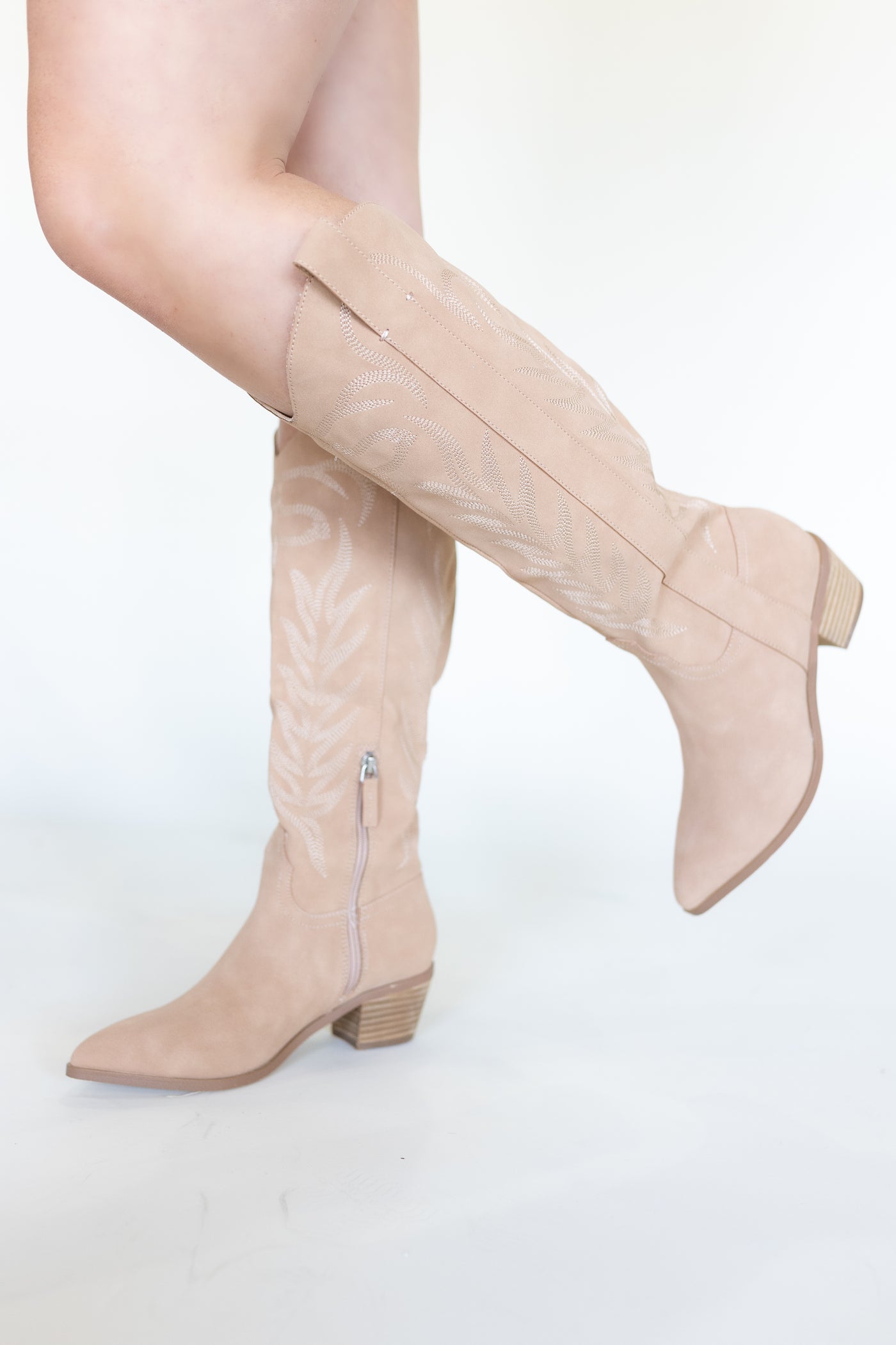 Nude Suede Cowgirl Boots-180 - SHOES-LA FASHION CONCEPTS-[option4]-[option5]-[option6]-Leather & Lace Boutique Shop