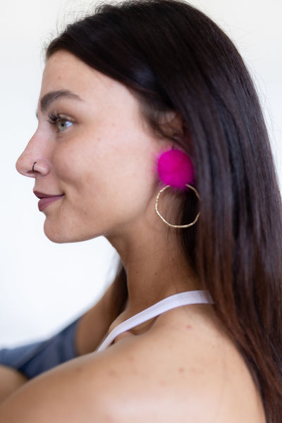 Pink Puff Post Hoops-190 - ACCESSORIES - JEWELRY-TAYLOR SHAYE-[option4]-[option5]-[option6]-Leather & Lace Boutique Shop