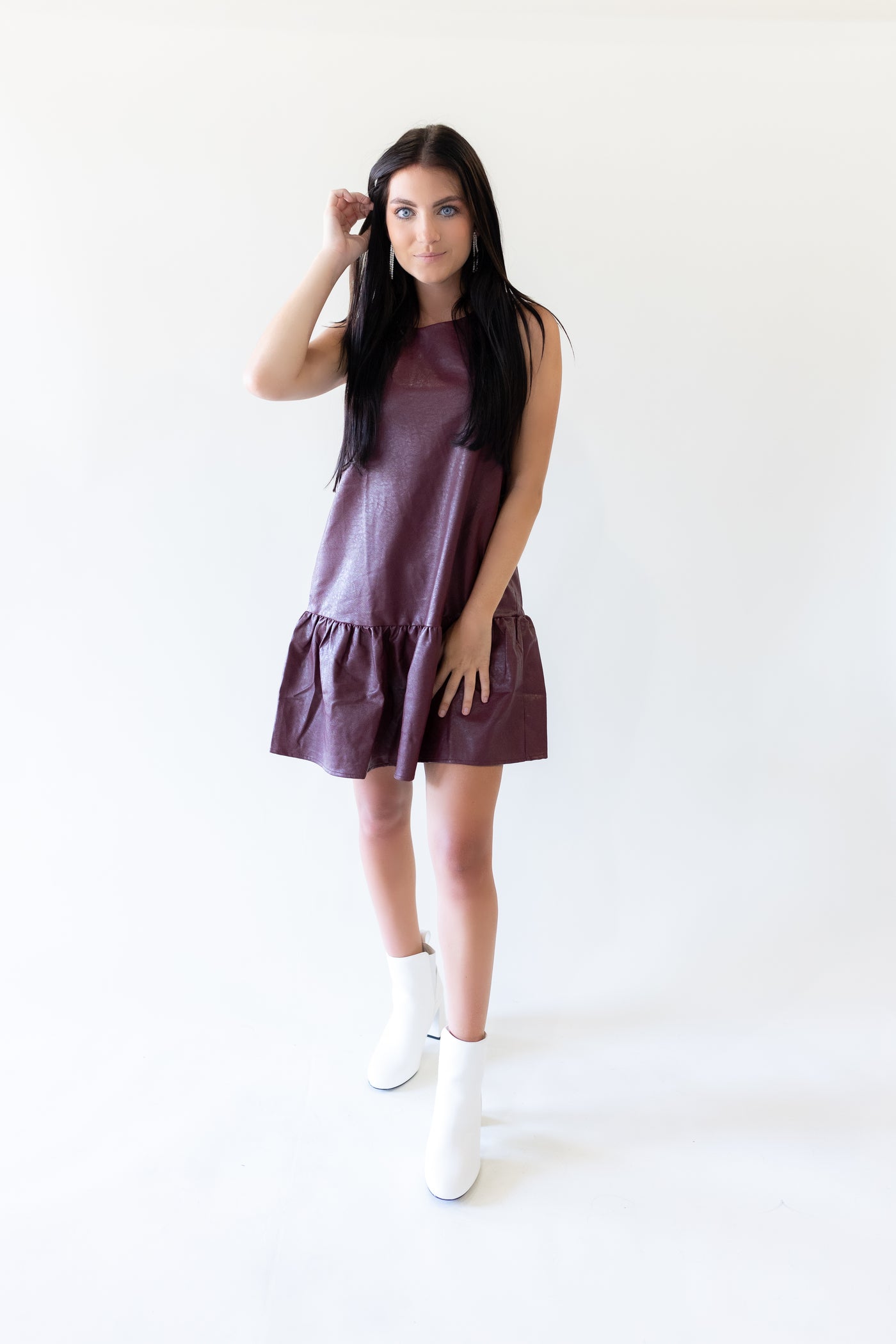 Leather Dropped Waist Dress - Burgundy-170 - DRESSES / ROMPERS / SETS-TCEC-[option4]-[option5]-[option6]-Leather & Lace Boutique Shop