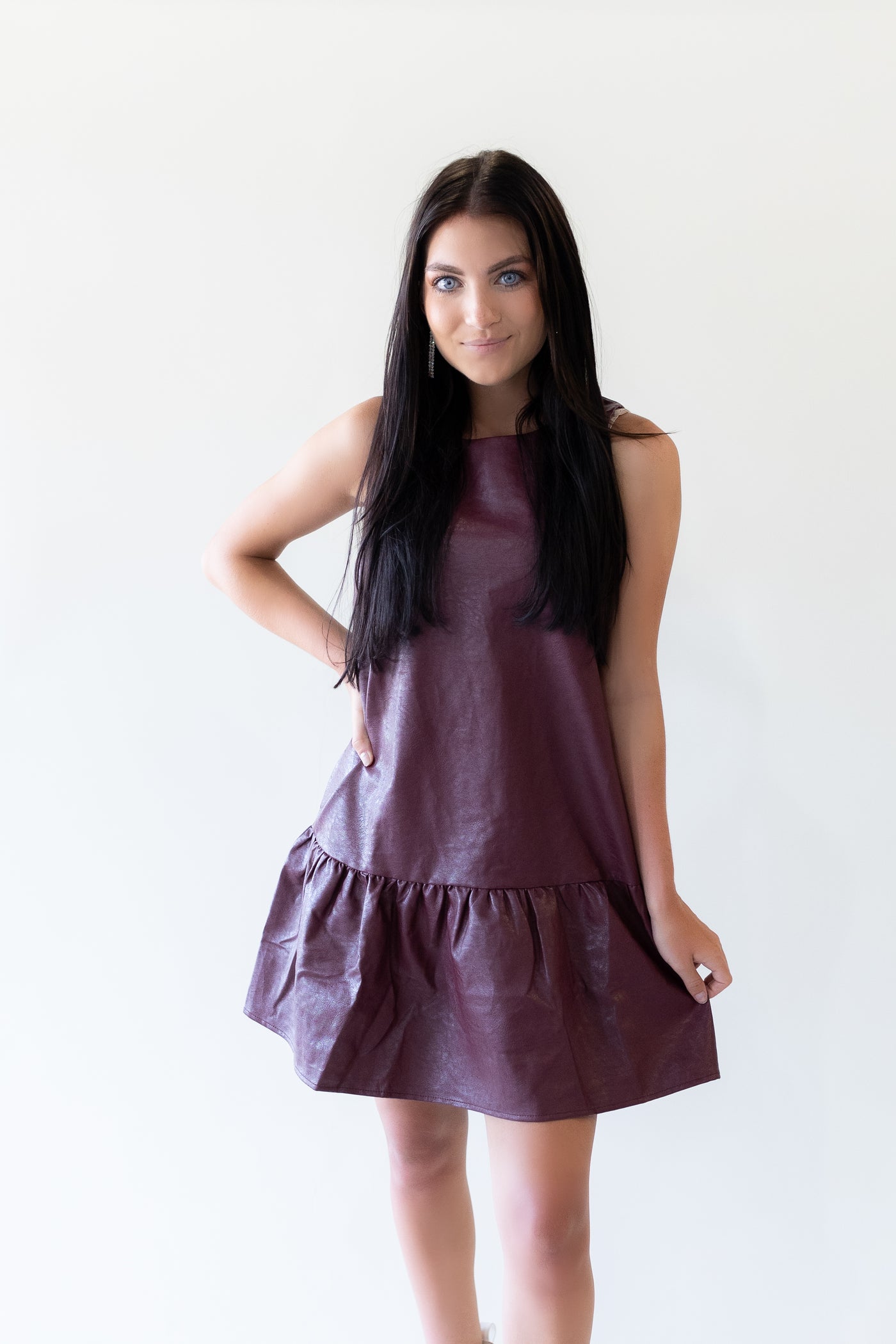Leather Dropped Waist Dress - Burgundy-170 - DRESSES / ROMPERS / SETS-TCEC-[option4]-[option5]-[option6]-Leather & Lace Boutique Shop