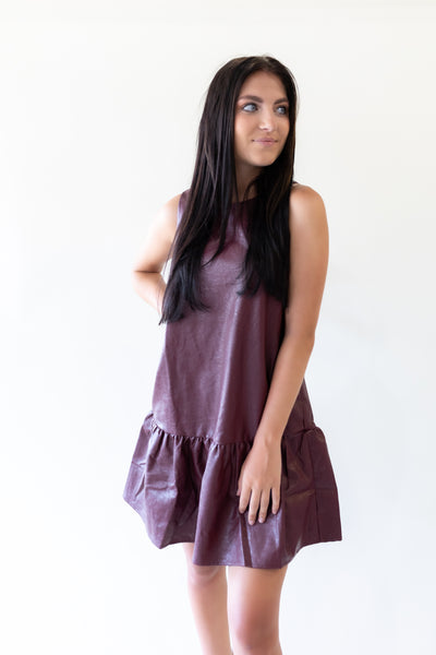 Leather Dropped Waist Dress - Burgundy-170 - DRESSES / ROMPERS / SETS-TCEC-[option4]-[option5]-[option6]-Leather & Lace Boutique Shop