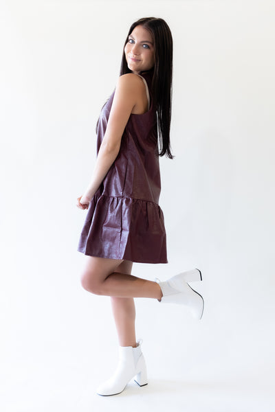 Leather Dropped Waist Dress - Burgundy-170 - DRESSES / ROMPERS / SETS-TCEC-[option4]-[option5]-[option6]-Leather & Lace Boutique Shop